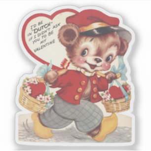 Pegatina Día de San Valentín Retro Vintage Oso Holandés de