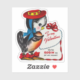 Pegatina Día de San Valentín Retro Vintage Robin Pájaro de 
