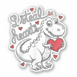Pegatina Día de San Valentín T Rex Dinosaurio Robando Coraz