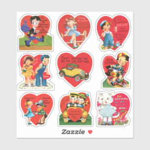 Pegatina Día de San Valentín vintage, amor y romance retro