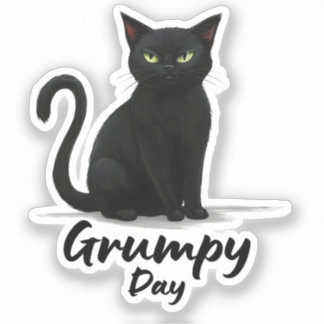 Pegatina Día gruñón con gato negro