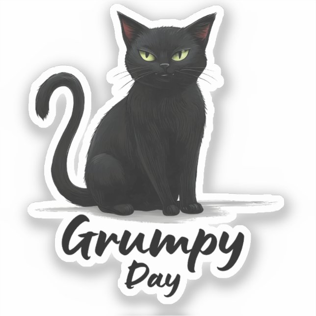 Pegatina Día gruñón con gato negro (Anverso)
