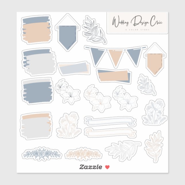 Pegatina Diario Dusty Blue & Coral Floral Scrapbooking (Hoja)