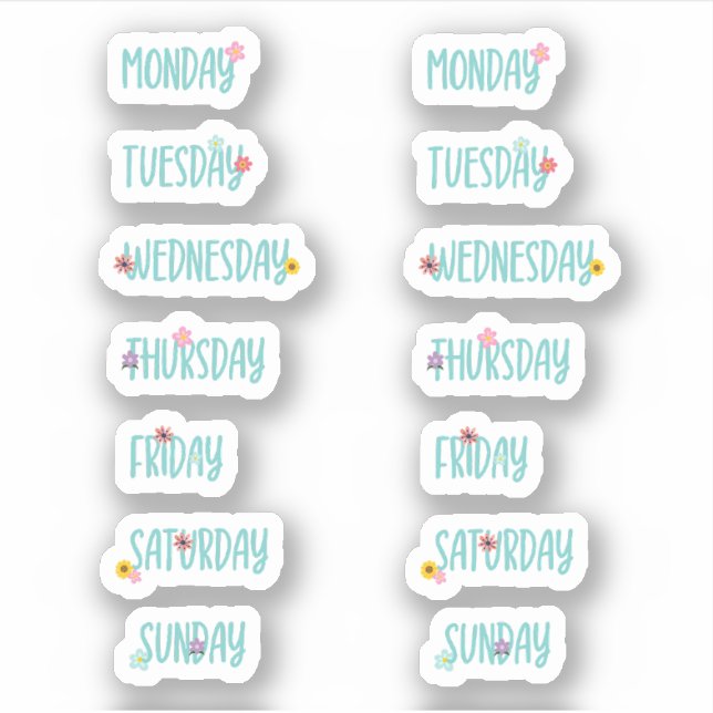 Pegatina Días de la Semana Cute Floral Green Handwriter (Anverso)