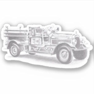 Pegatina dibujo a lápiz de camión de bomberos vintage