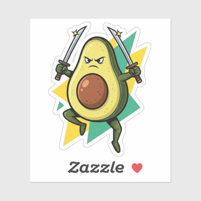 Pegatina Dibujo animado de aguacate ninja – Vector guerrero (Hoja)
