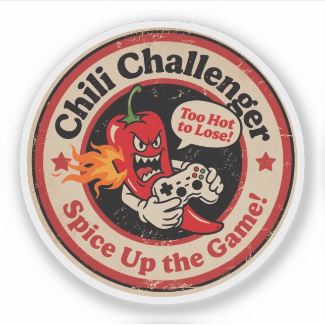 Pegatina Dibujo animado de estilo retro de chili con contro (Anverso)