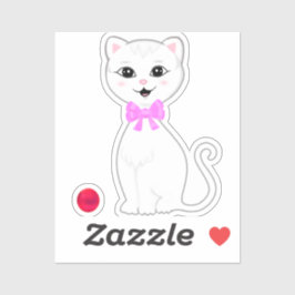 Pegatina Dibujo animado de gato blanco lindo