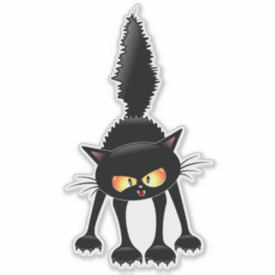 Pegatina Dibujo animado de gato negro divertido y feroz 