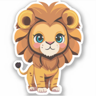 Pegatina Dibujo animado de león adorable