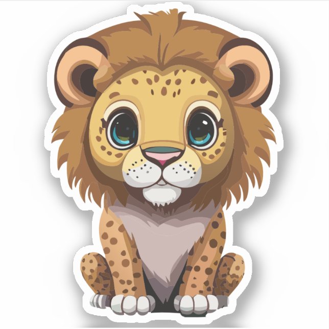 Pegatina Dibujo animado de león adorable (Anverso)