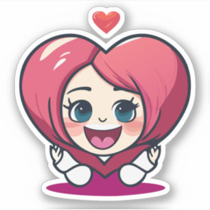 Pegatina Dibujo animado de niños con corazón lindo