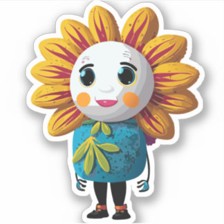 Pegatina Dibujo animado de niños con flores lindas