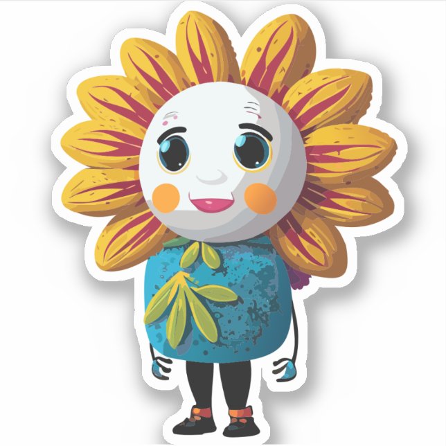 Pegatina Dibujo animado de niños con flores lindas (Anverso)