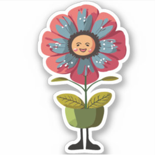 Pegatina Dibujo animado de niños con flores lindas
