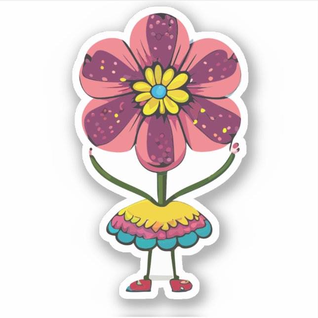 Pegatina Dibujo animado de niños con flores lindas (Anverso)