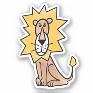Pegatina dibujo animado león lindo niños retro safari jungl