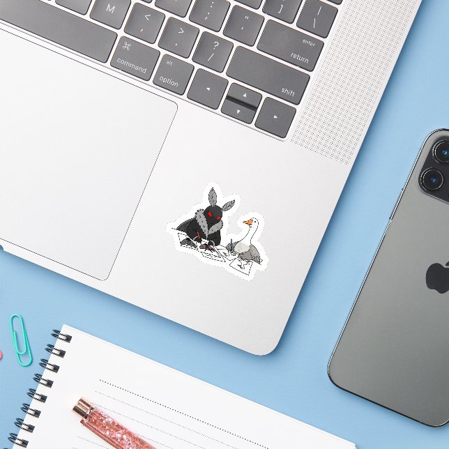 Pegatina Dibujo con polilla y ganso (Ordenado portátil con iPhone)