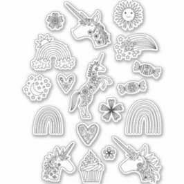 Pegatina Dibujo de arte de líneas arcoiris y unicornio