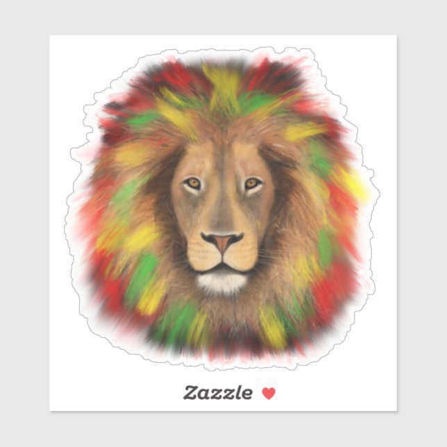 Pegatina Dibujo de cabeza de león Rasta rojo amarillo verde (Hoja)