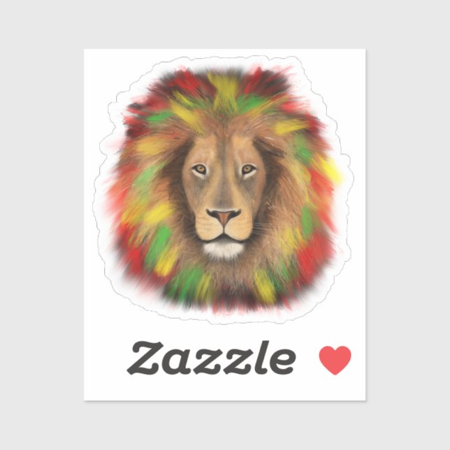 Pegatina Dibujo de cabeza de león Rasta rojo amarillo verde (Hoja)