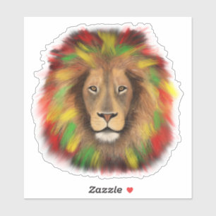 Pegatina Dibujo de cabeza de león Rasta rojo amarillo verde