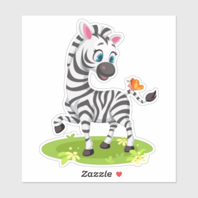 Pegatina Dibujo de cebra bebé con mariposa-23960 (Hoja)