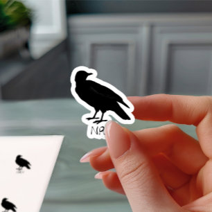 Pegatina Dibujo de cuervo y silueta de Naw en negro