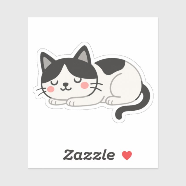 Pegatina Dibujo de gato esmoquin durmiendo lindo (Hoja)