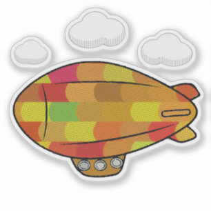 Pegatina Dibujo de globo Blimp con estilo de cosecha