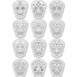 Pegatina Dibujo de líneas de calavera de azúcar
