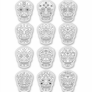 Pegatina Dibujo de líneas de calavera de azúcar
