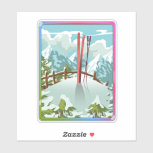 Pegatina Dibujo de paisaje de esquí