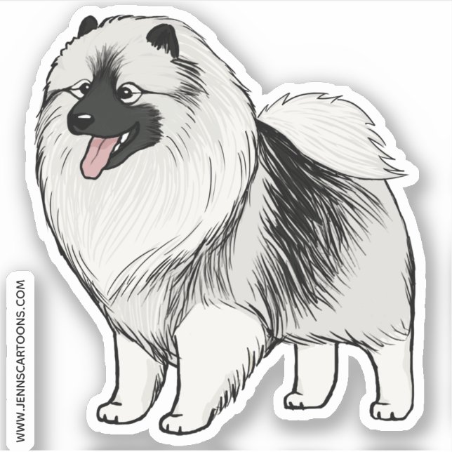 Pegatina Dibujo de Perro de Cute Keeshond Cartog Keesie Vin (Anverso)