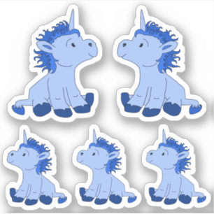 Pegatina Dibujo de Unicornio Azul Adorable para Niños Pegat