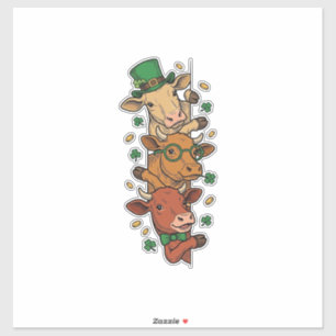 Pegatina Dibujo de vacas apiladas lindas San Patricio vinta