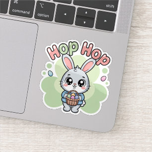 Pegatina Dibujo del conejo de Pascua Kawaii adorable saltan