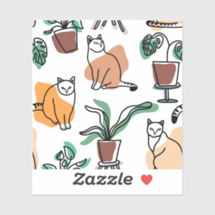 Pegatina Dibujo en línea de gatos y flores