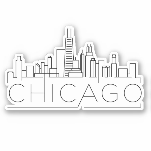Pegatina dibujo moderno del perfil de la ciudad de chicago (Anverso)