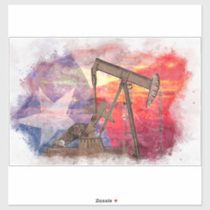 Pegatina Dibujo pastel de icono texano de Pumpjack con band
