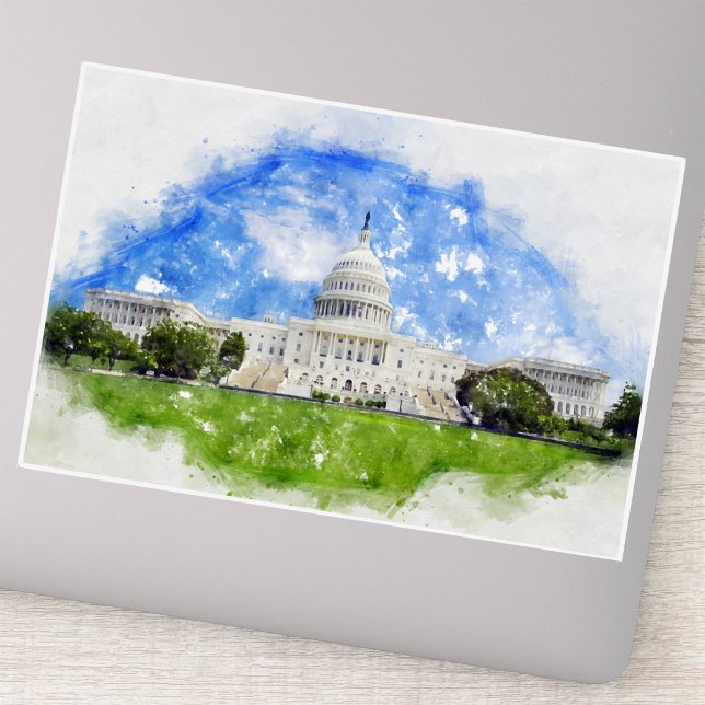 Pegatina Dibujo pastel del Capitolio de los Estados Unidos (Pastel Drawing of the United States Capitol. Sticker)