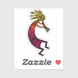 Pegatina Dibujo simple de Kokopelli en color rojo