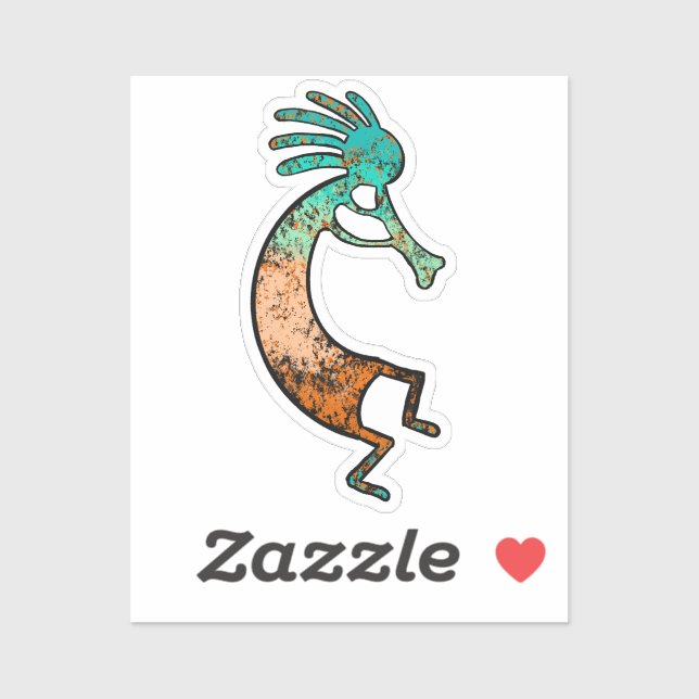 Pegatina Dibujo simple de Kokopelli en naranja y azul (Hoja)