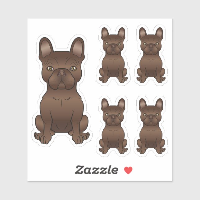Pegatina Dibujos de perro Bulldog Francés marrón chocolate (Hoja)