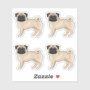 Pegatina Dibujos de perros de la raza Pug Mops color cervat