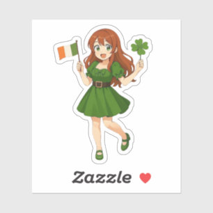 Pegatina Dibujos lindos de anime pelirrojos día de San Patr