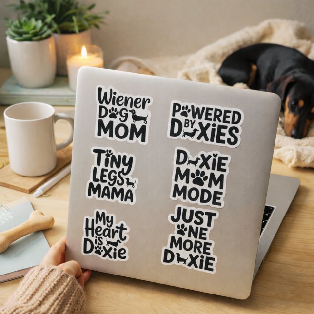 Pegatina Dichos Divertidos de Mamá de Doxie Dachshund (doxie mom phrases)