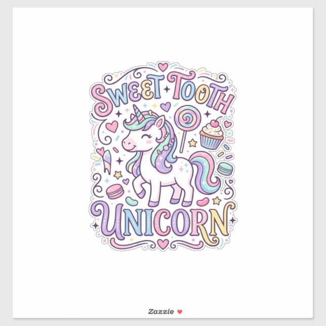 Pegatina Diente Dulce Unicornio Diseño Original de Merch de (Hoja)