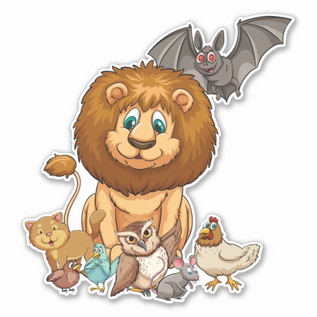 Pegatina Diferentes tipos de animales se ven felices (Anverso)