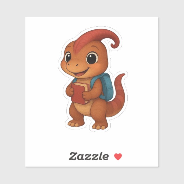 Pegatina Dino Kammli mit Rucksack & Schulbuch (Hoja)